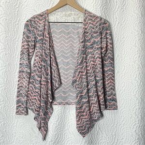 BTWEEN Pink & Gray Chevron Open Front Cardigan